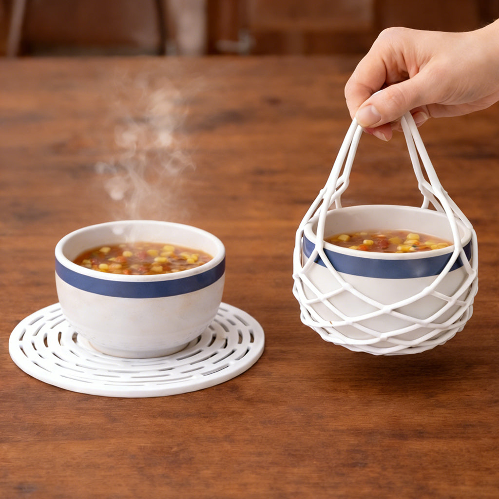 KUBOZN® 2-in-1 Zero-Void™ Silicone Mesh Bag & Heat-Resistant Trivet Mat for Hot Bowls (Offer)