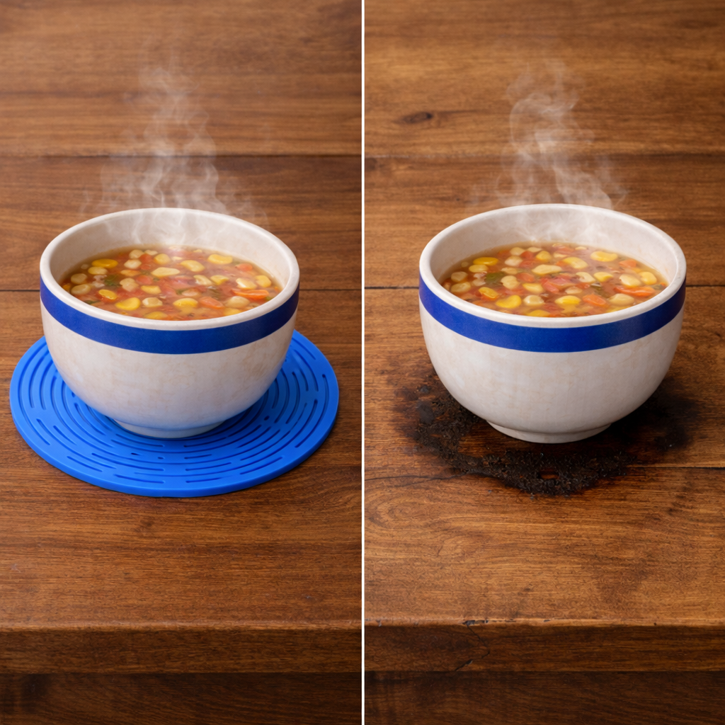KUBOZN® 2-in-1 Zero-Void™ Silicone Mesh Bag & Heat-Resistant Trivet Mat for Hot Bowls (Offer)