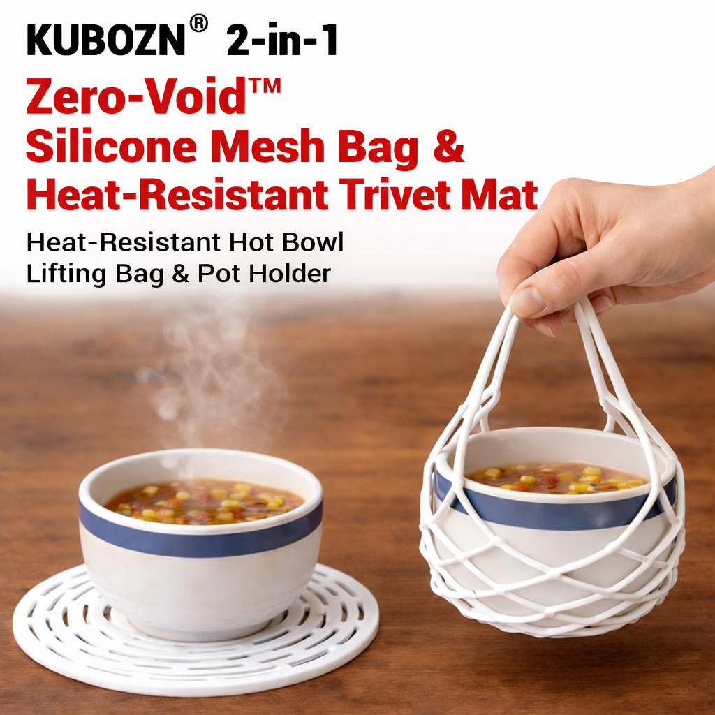 KUBOZN® 2-in-1 Zero-Void™ Silicone Mesh Bag & Heat-Resistant Trivet Mat for Hot Bowls (Offer)